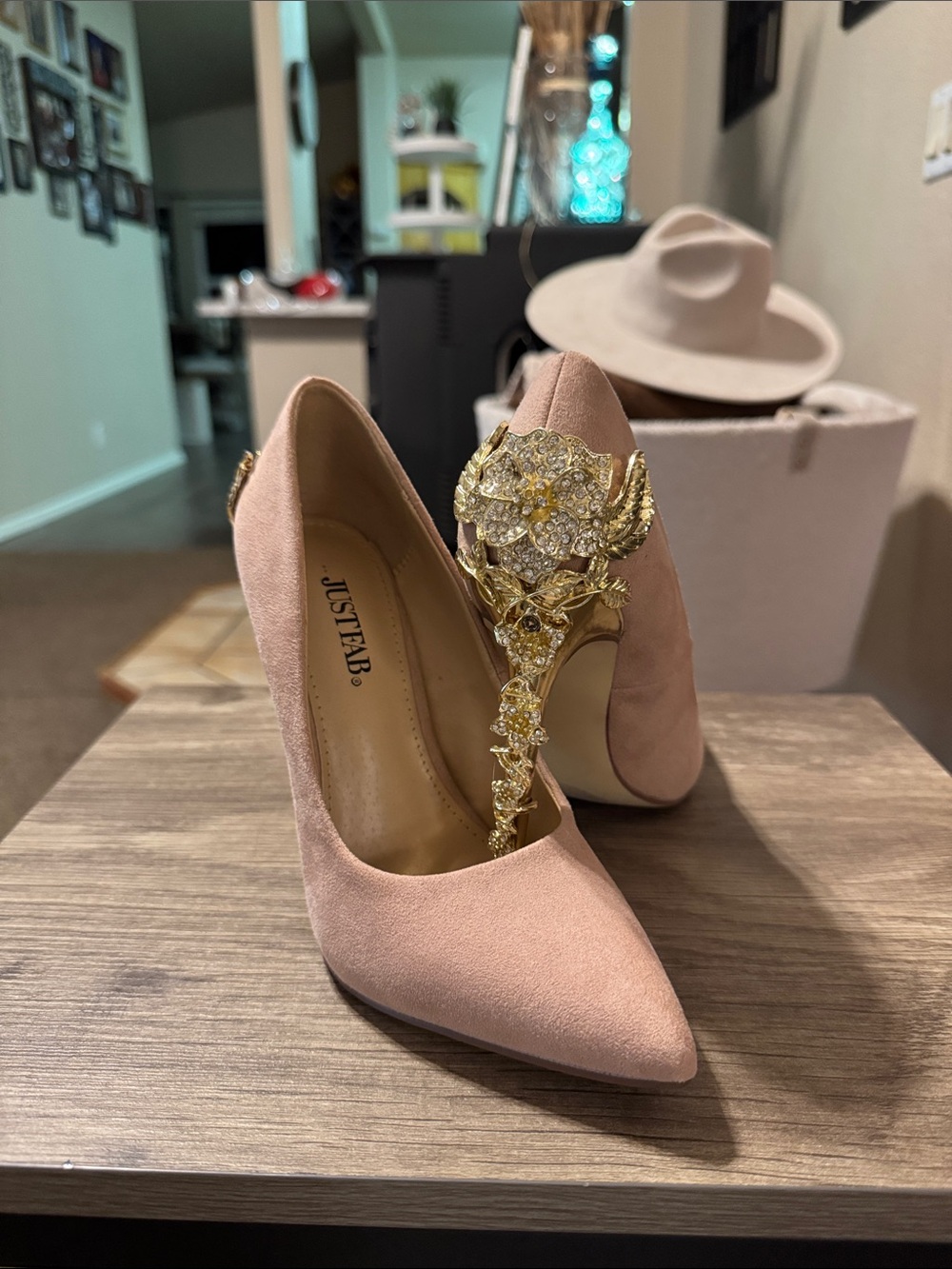 JustFab Blush Pink Crystal-Embellished Stiletto Heels